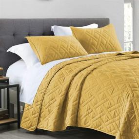 img 4 attached to 🛏️ Yellow Queen Size Quilt Set: Classic Geometric Diamond Stitched Pattern, Ultra Soft Lightweight Bedspread Coverlet for All Season - Includes 1 Quilt and 2 Shams