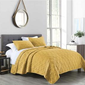 img 3 attached to 🛏️ Yellow Queen Size Quilt Set: Classic Geometric Diamond Stitched Pattern, Ultra Soft Lightweight Bedspread Coverlet for All Season - Includes 1 Quilt and 2 Shams