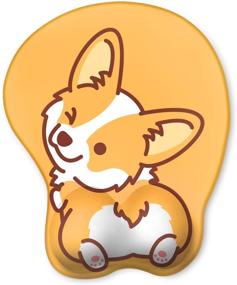 img 4 attached to 🐶 Мышечный коврик HAOCOO с поддержкой запястья: милый дизайн корги для игр, офиса и ноутбука - антискользящий, удобная печать и облегчение боли