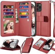 👜 njjex iphone 12 pro wallet case: 9 card slots, pu leather, kickstand, magnetic closure, wine red logo