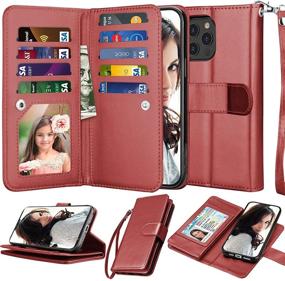 img 4 attached to 👜 Njjex iPhone 12 Pro Wallet Case: 9 Card Slots, PU Leather, Kickstand, Magnetic Closure, Wine Red