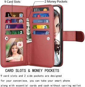 img 3 attached to 👜 Njjex iPhone 12 Pro Wallet Case: 9 Card Slots, PU Leather, Kickstand, Magnetic Closure, Wine Red