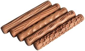 img 4 attached to 🧵 Set of 5 Wooden Handle Pottery Tools Clay Modeling Pattern Rollers Kit Brown - Lzttyee