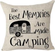 🏕️ feleniw camping decorative throw pillow cover: cherish the best memories - ideal gift for outdoor enthusiasts - cotton linen material - 18" x 18" inches логотип