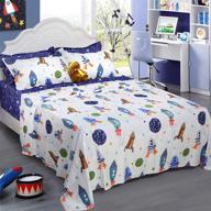 brandream kids boys twin size bedding sheets set 100% cotton outer space galaxy bedding - flat sheet fitted sheet pillowcase set of 4 logo