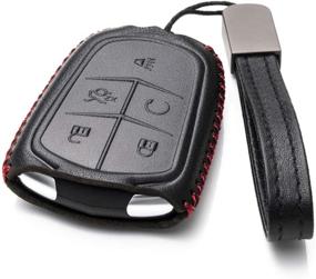 img 3 attached to 🔑 Protective Leather Smart Key Fob Case for Cadillac ATS, CT6, CTS & More with Leather Key Chain - Genuine Leather, 5-Button, Black/Red (2015-2020)