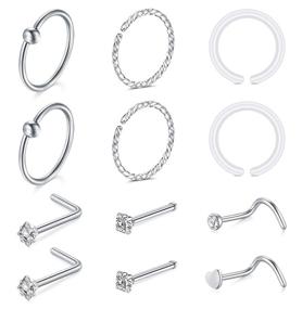 img 1 attached to 💉 Complete 14PCS Nose Piercing Kit – 20G Stainless Steel Nose Needles with Silver Studs and Screws for Nose, Septum, Lip, and Earrings Piercing. Includes Horseshoe Hoop and Labret Jewelry.