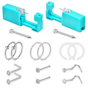 img 3 attached to 💉 Complete 14PCS Nose Piercing Kit – 20G Stainless Steel Nose Needles with Silver Studs and Screws for Nose, Septum, Lip, and Earrings Piercing. Includes Horseshoe Hoop and Labret Jewelry.