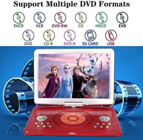 img 3 attached to 📀 YOOHOO 16.9'' Portable DVD Player: Remote Control, 14.1'' HD Swivel Screen, 6 Hours Battery, SD Card & USB Support, Red