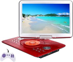 img 4 attached to 📀 YOOHOO 16.9'' Portable DVD Player: Remote Control, 14.1'' HD Swivel Screen, 6 Hours Battery, SD Card & USB Support, Red