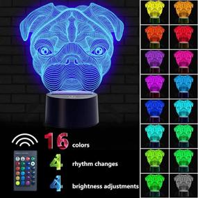 img 3 attached to 🐶 Urwise Pug 3D Night Light Lamp: 16-Color Changing Remote Control Decor for Kids, Boys, Girls – Perfect Birthday or Christmas Gift (3238)