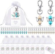 🎁 white organza gift bags with angel design keychain favors and 'thank you' kraft tags for baby shower, wedding, and birthday logo