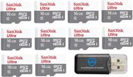 📷 sandisk microsdxc ultra (10 pack) 16gb memory card, class 10 - sdsqunb-016g bundle with (1) everything but stromboli memory card reader logo