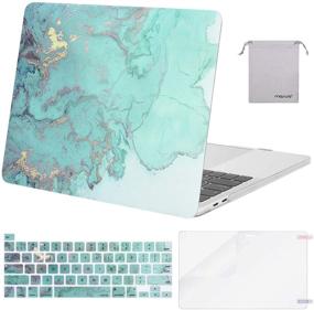 img 4 attached to 📚 MOSISO MacBook Pro 13 inch Case 2016-2020, A2338 M1 A2289 A2251 A2159 A1989 A1706 A1708, Plastic Watercolor Marble Hard Case with Keyboard Cover, Screen Protector, and Pouch - Green