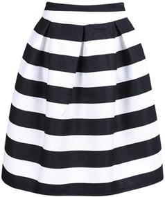 img 4 attached to 👗 Chic Women's Color Block Houndstooth Print High Waist Pleated Skater Midi Skirt: A Stylish Statement Piece
