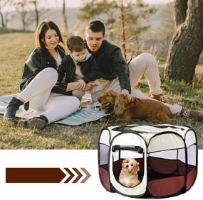 img 2 attached to 🐾 Hopeseily Pet Playpen Folding Exercise Kennel with Removable Mesh Shade Cover - Foldable & Portable Fence for Dogs, Cats, and Puppies (M)