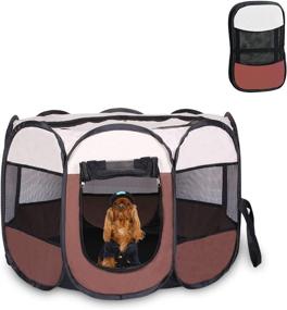 img 4 attached to 🐾 Hopeseily Pet Playpen Folding Exercise Kennel with Removable Mesh Shade Cover - Foldable & Portable Fence for Dogs, Cats, and Puppies (M)