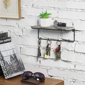 img 3 attached to 🪵 Rustic Wall-Mounted Floating Shelf and Key Rack with 4 Hooks - MyGift 10-inch Torched Wood, Black Metal Frame