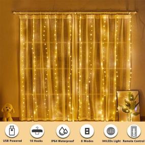 img 3 attached to 300 LED Curtain String Lights with 8 Modes, Battery or USB Powered, Fairy String Lights with Remote Control, for Indoor Outdoor Bedroom Window Wedding Party Christmas Decorations (9.8 x 9.8 Ft)