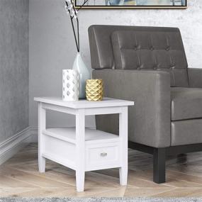 img 3 attached to 🏺 SimpliHome Warm Shaker Solid Wood Narrow Side Table - White, 14" Wide, Rectangle Design with Storage Drawer and Shelf - Ideal for Living Room and Bedroom Décor