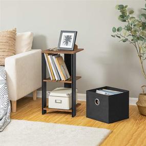 img 2 attached to 🛏️ HOOBRO Rustic Brown and Black Bedside Table with Pull-Out Collapsible Storage Box - Small Nightstand for Small Space, Living Room, Bedroom, Stable and Sturdy (BF35BZ01)