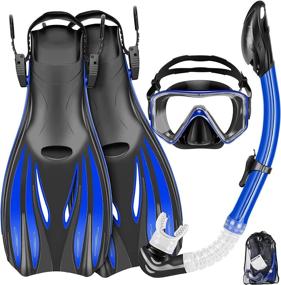 img 4 attached to 🤿 Adult Snorkel Set with Mask, Fins, and Dry Top Snorkel - Panoramic View Swim Goggles, Anti-Fog & Anti-Leak, Complete Gear Kit with Dive Flippers and Bag - Optimal Snorkeling Equipment