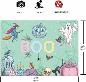 img 3 attached to Funnytree 7x5FT Pastel Halloween Backdrop - Green Boo Kids Girl Party Banner - Pumpkin, Witch, Ghost, Skull, Bat - Hallowmas Background Decoration for Favors, Gifts, Photography, Photo Booth Props