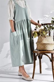 img 3 attached to 👩 Cotton Linen Cross Back Apron with Pockets for Women - Ideal for Cooking, Gardening, in Turquoise Shade, with No Waist Ties