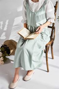 img 2 attached to 👩 Cotton Linen Cross Back Apron with Pockets for Women - Ideal for Cooking, Gardening, in Turquoise Shade, with No Waist Ties