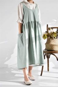 img 1 attached to 👩 Cotton Linen Cross Back Apron with Pockets for Women - Ideal for Cooking, Gardening, in Turquoise Shade, with No Waist Ties