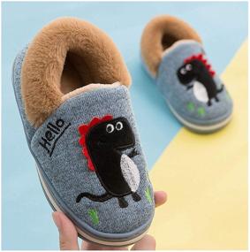 img 1 attached to 🦖 Warm and Safe: Dinosaur Indoor Slippers for Boys, Anti-Slip Winter Shoes