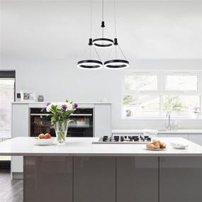 img 1 attached to 💡 Modern Dimmable LED Pendant Light: Black Chandelier for Dining Room & Kitchen Island - Adjustable 3-Ring Cluster Pendant Lighting with 59in Cord, 45W, 6000K Daylight