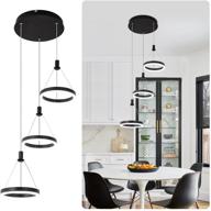 💡 modern dimmable led pendant light: black chandelier for dining room & kitchen island - adjustable 3-ring cluster pendant lighting with 59in cord, 45w, 6000k daylight logo