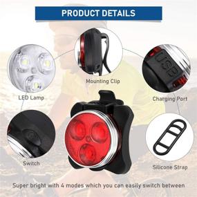 img 2 attached to 🚲 Rechargeable LED Bike Light Set - Bright Front Headlight and Taillight for Road, Mountain, City, and Kid Bikes (8 Pieces) with USB Cables and Mounting Straps