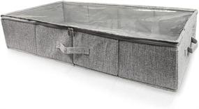 img 4 attached to 📦 Gray Durable Cotton Linen Under Bed Storage Box - Large Organizer Bin with Clear Lid for Clothes, Blankets, Comforters, Shoes, Toys - Foldable Container