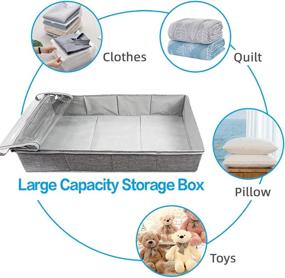 img 2 attached to 📦 Gray Durable Cotton Linen Under Bed Storage Box - Large Organizer Bin with Clear Lid for Clothes, Blankets, Comforters, Shoes, Toys - Foldable Container