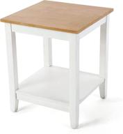 white and light brown end table with storage shelf - house of living art logo