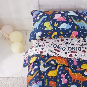 img 2 attached to 🦕 Colorful Dinosaur Printed 4 Piece Toddler Bedding Set - Navy, Standard Size | Includes Quilted Comforter, Fitted Sheet, Top Sheet, and Pillow Case for Boys and Girls | Joyreap