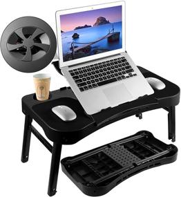 img 4 attached to 💻 Laptop Desk for Bed and Sofa – Multi-functional, Ergonomic Laptop Stand with Adjustable Tabletop, 25 x 13 inch Laptop Table, Cooling Fan, USB Port (Upgraded Size)