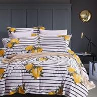 wake in cloud - 100% cotton striped comforter set with yellow lemon pattern and soft microfiber fill - queen size (3pcs bedding) logo