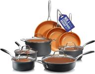 🍳 pro hard anodized pots and pans 13 piece premium cookware set: nonstick ceramic, oven & dishwasher safe - brown logo