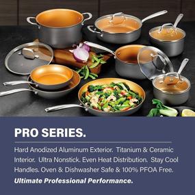 img 3 attached to 🍳 Pro Hard Anodized Pots and Pans 13 Piece Premium Cookware Set: Nonstick Ceramic, Oven & Dishwasher Safe - Brown