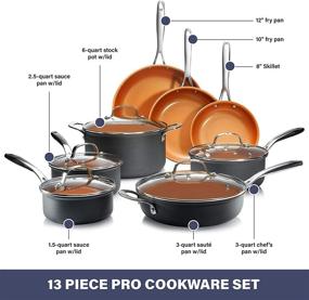 img 2 attached to 🍳 Pro Hard Anodized Pots and Pans 13 Piece Premium Cookware Set: Nonstick Ceramic, Oven & Dishwasher Safe - Brown