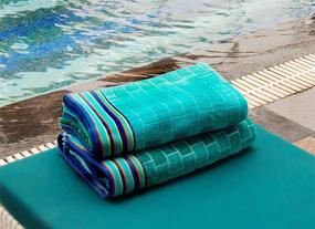 img 3 attached to 🌊 COTTON CRAFT Malibu Underwater Tile 2-Piece Set - Oversized Cotton Jacquard Woven Velour Beach and Pool Towels, 39" x 68", Ombre Blue