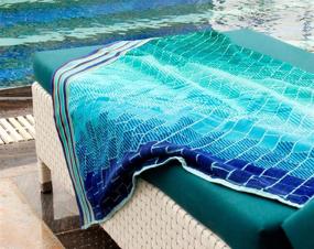 img 1 attached to 🌊 COTTON CRAFT Malibu Underwater Tile 2-Piece Set - Oversized Cotton Jacquard Woven Velour Beach and Pool Towels, 39" x 68", Ombre Blue
