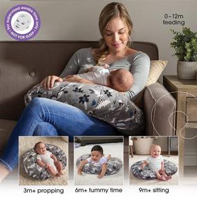 img 3 attached to 🦖 Boppy Original Nursing Pillow and Positioner - Gray Dinosaurs with White, Black and Blue Patterns - Breastfeeding and Bottle Feeding Support - Baby Support Pillow with Removable Cotton Blend Cover - Ideal for Awake-Time Support