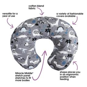 img 1 attached to 🦖 Boppy Original Nursing Pillow and Positioner - Gray Dinosaurs with White, Black and Blue Patterns - Breastfeeding and Bottle Feeding Support - Baby Support Pillow with Removable Cotton Blend Cover - Ideal for Awake-Time Support