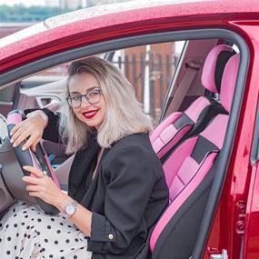 img 3 attached to 🚗 Автомобильное универсальное сидение CAR PASS Elegance - набор из 6 штук с передними двумя сиденьями, поддержкой спины из пены, совместимое с подушкой безопасности, черного и розово-красного цвета.