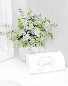 img 1 attached to 🛀 AuldHome Design Guest Towels: Elegant Be Our Guest Monogrammed Hand Towels in White with Gray Script (Set of 2)