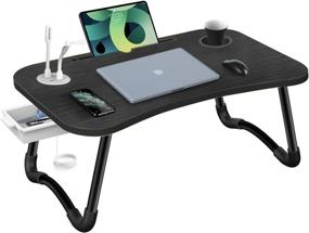 img 4 attached to HLHome Laptop Bed Desk: Portable Foldable Tray Table with USB Charger, Cup Holder & Storage Drawer - Ideal for Bed, Couch, Sofa Working & Reading